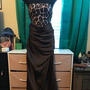 Leopard Print Strapless Maxi Dress | Draped Skirt | Hourglass Fit | Statement Dr